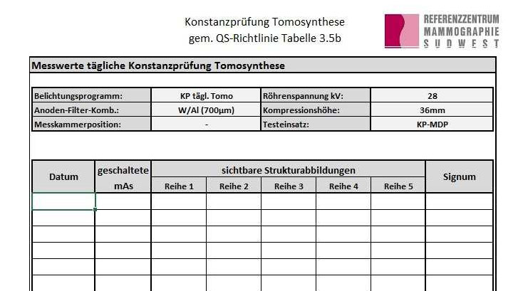 Protokoll für die Konstanzprüfung an Röntgeneinrichtungen für mammographische Tomosynthese